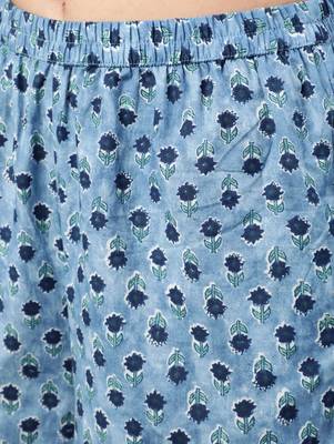 Blue Printed Cotton Kurta Palazzo With Dupatta Set 3