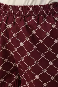 Burgundy Printed Cotton Kurta Palazzo With Dupatta Set