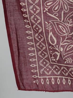 Burgundy Printed Cotton Kurta Palazzo With Dupatta Set 4