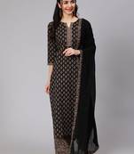 Black Printed Cotton Kurta Palazzo With Dupatta Set