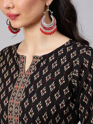Black Printed Cotton Kurta Palazzo With Dupatta Set 2