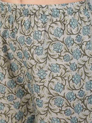 Grey Printed Cotton Kurta Palazzo With Dupatta Set 3