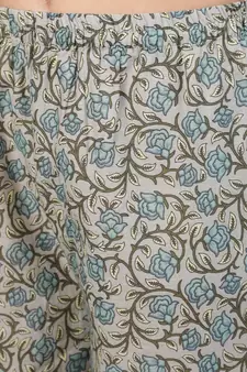 Grey Printed Cotton Kurta Palazzo With Dupatta Set