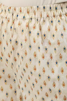 Cream Printed Cotton Kurta Palazzo With Dupatta Set
