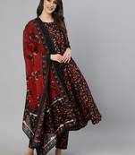 Black Printed Cotton Kurta Trouser With Dupatta Set