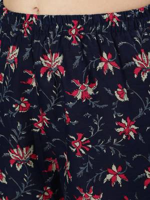 Navy Blue Printed Cotton Kurta Trouser With Dupatta Set 3