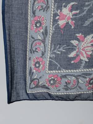 Navy Blue Printed Cotton Kurta Trouser With Dupatta Set 4