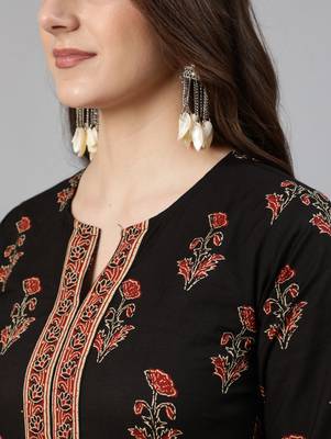 Black Printed Cotton Kurta Palazzo With Dupatta Set 2