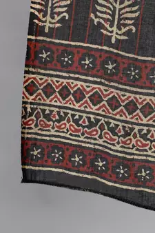 Black Printed Cotton Kurta Palazzo With Dupatta Set