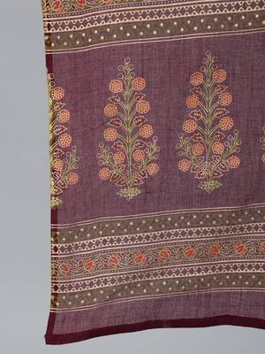 Burgundy Printed Cotton Kurta Palazzo With Dupatta Set 3