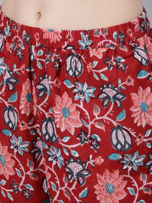 Red Printed Cotton Kurta Trouser With Dupatta Set 4