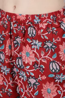 Red Printed Cotton Kurta Trouser With Dupatta Set