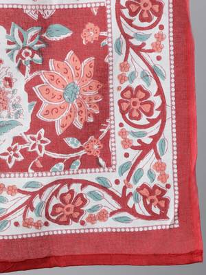 Red Printed Cotton Kurta Trouser With Dupatta Set 5