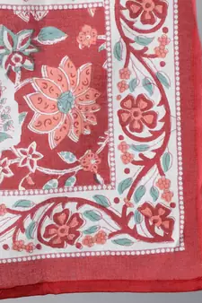 Red Printed Cotton Kurta Trouser With Dupatta Set