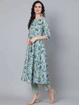 Green Printed Cotton Kurta Trouser With Dupatta Set 2