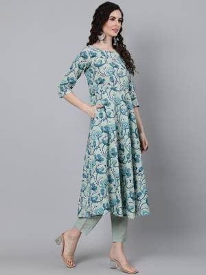 Green Printed Cotton Kurta Trouser With Dupatta Set 3