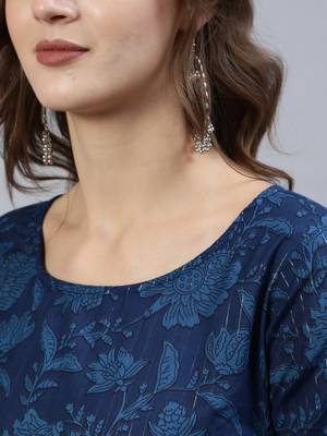 Indigo Printed Cotton Kurta Palazzo With Dupatta Set 2