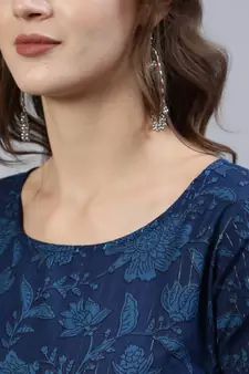Indigo Printed Cotton Kurta Palazzo With Dupatta Set