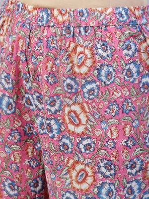 Pink Printed Cotton Kurta Trouser With Dupatta Set 3