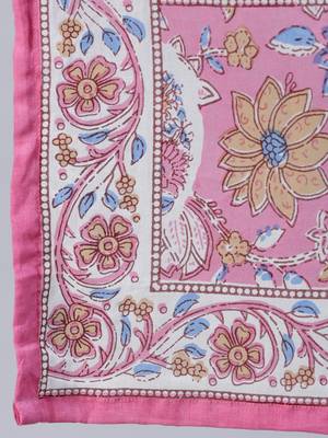 Pink Printed Cotton Kurta Trouser With Dupatta Set 4