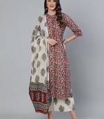 Maroon Printed Cotton Kurta Palazzo With Dupatta Set