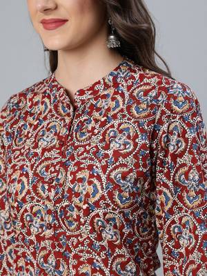 Maroon Printed Cotton Kurta Palazzo With Dupatta Set 2