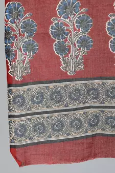Maroon Printed Cotton Kurta Palazzo With Dupatta Set