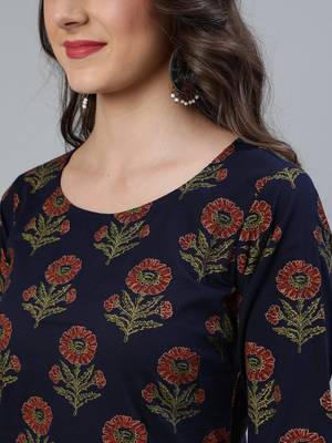Blue Printed Cotton Kurta Palazzo With Dupatta Set 2