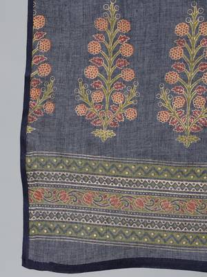 Blue Printed Cotton Kurta Palazzo With Dupatta Set 3