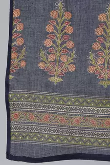 Blue Printed Cotton Kurta Palazzo With Dupatta Set
