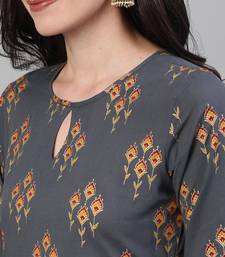 Grey Printed Cotton Kurta Palazzo With Dupatta Set