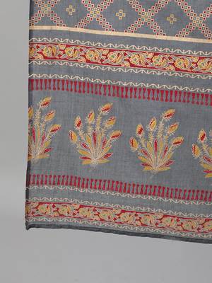 Grey Printed Cotton Kurta Palazzo With Dupatta Set 3
