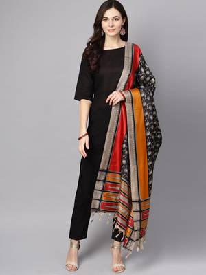 Black Printed Cotton Kurta Palazzo With Dupatta Set 1
