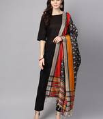 Black Printed Cotton Kurta Palazzo With Dupatta Set