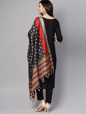 Black Printed Cotton Kurta Palazzo With Dupatta Set 2