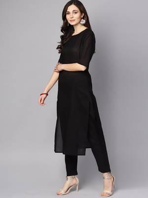 Black Printed Cotton Kurta Palazzo With Dupatta Set 3