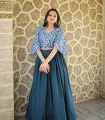 Blue Chinon Sequins & Position Printed Gown