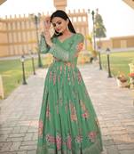 Pista Green Faux Georgette Digital Printed Gown