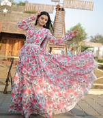 Off White Georgette With Rich Flower Digital Print work Gown With Dupatta