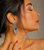 Silver Alloy Silver Plated Designer Leaf Drop Earrings