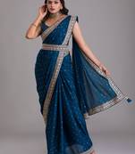 Navy blue dori and sequins embroidered art silk wedding saree for bride