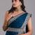 Navy blue dori and sequins embroidered art silk wedding saree for bride