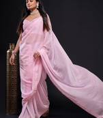  Baby Pink Rainbow Sequins Embroidered Foux Georgette Bridal Saree