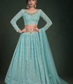  Blue Thread And Zari Embroidered Georgette Partywear Lehenga Choli
