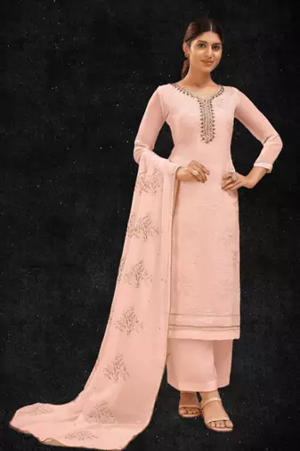 Light Peach Sequins Embroidered Georgette Wedding Salwar Kameez