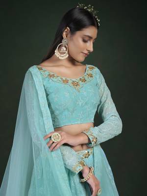  Blue Thread And Zari Embroidered Georgette Partywear Lehenga Choli 3