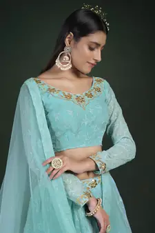  Blue Thread And Zari Embroidered Georgette Partywear Lehenga Choli