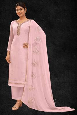 Light Pink Zari Embroidered Georgette Indian Salwar Kameez 1
