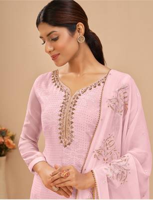 Light Pink Zari Embroidered Georgette Indian Salwar Kameez 2