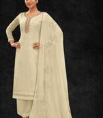  Cream Sequins & Zari Embroidered Georgette Designer Salwar Kameez Designs